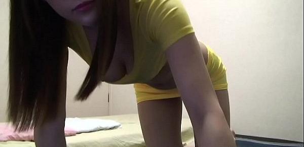  Japanese girl downblouse and upskirt during cleaning the room